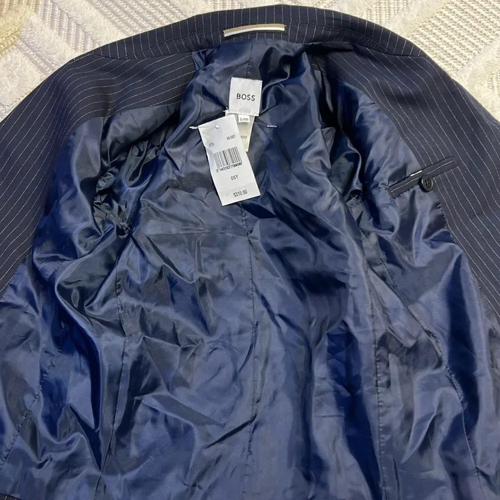 BOSS - Double Breasted Pin Stripe Suit Jacket - Navy